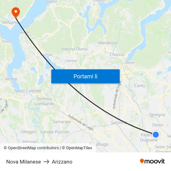 Nova Milanese to Arizzano map