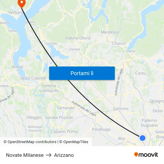 Novate Milanese to Arizzano map
