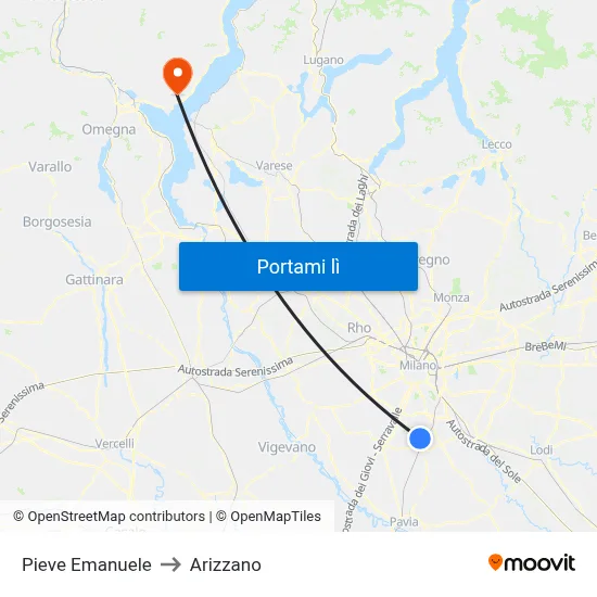 Pieve Emanuele to Arizzano map