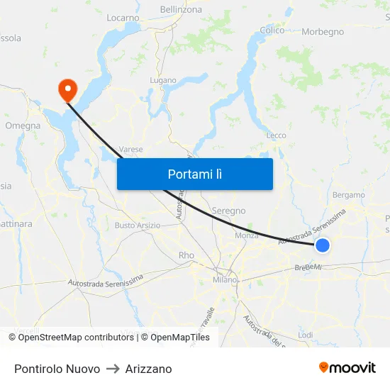 Pontirolo Nuovo to Arizzano map