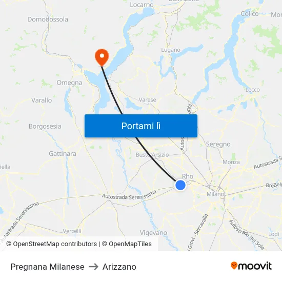 Pregnana Milanese to Arizzano map