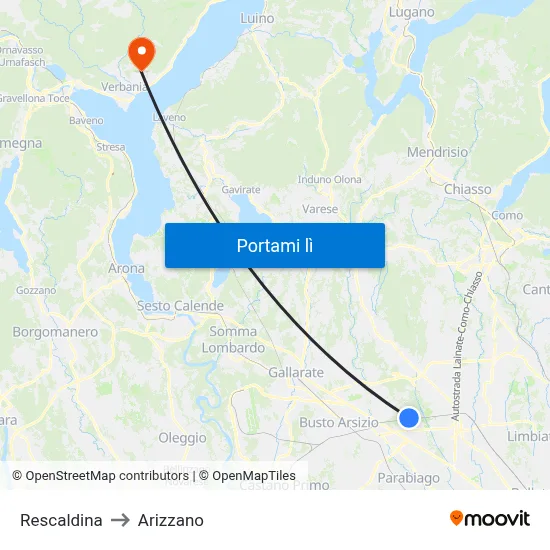 Rescaldina to Arizzano map