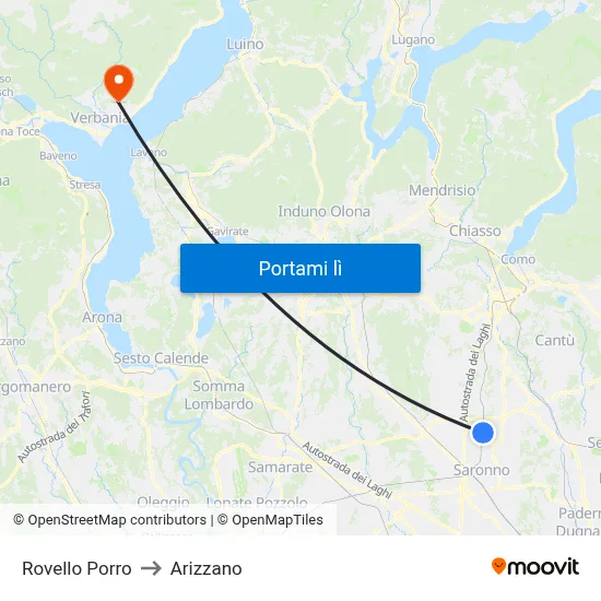 Rovello Porro to Arizzano map