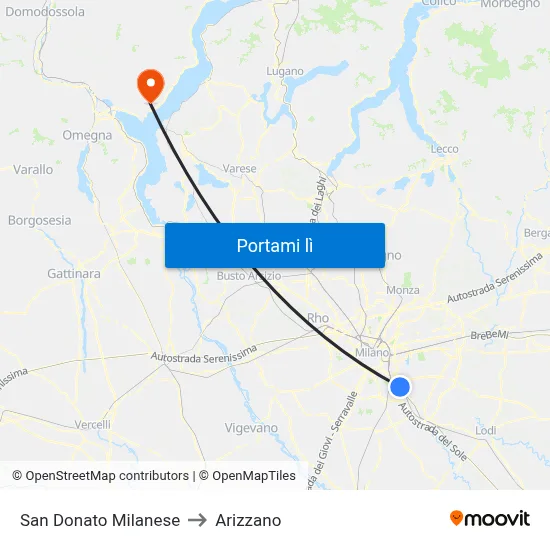 San Donato Milanese to Arizzano map
