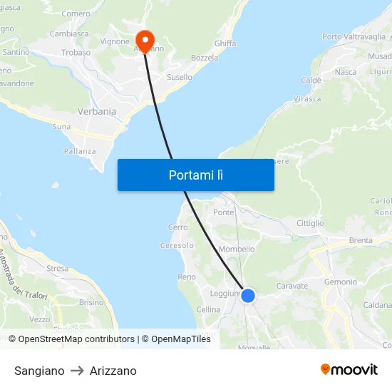 Sangiano to Arizzano map