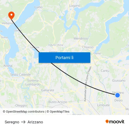 Seregno to Arizzano map