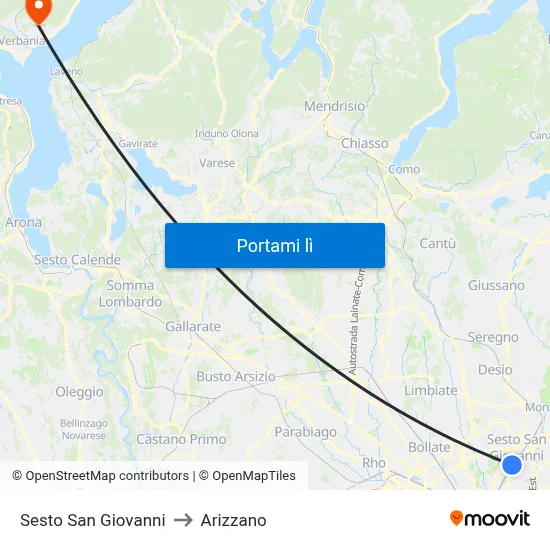 Sesto San Giovanni to Arizzano map