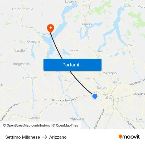 Settimo Milanese to Arizzano map