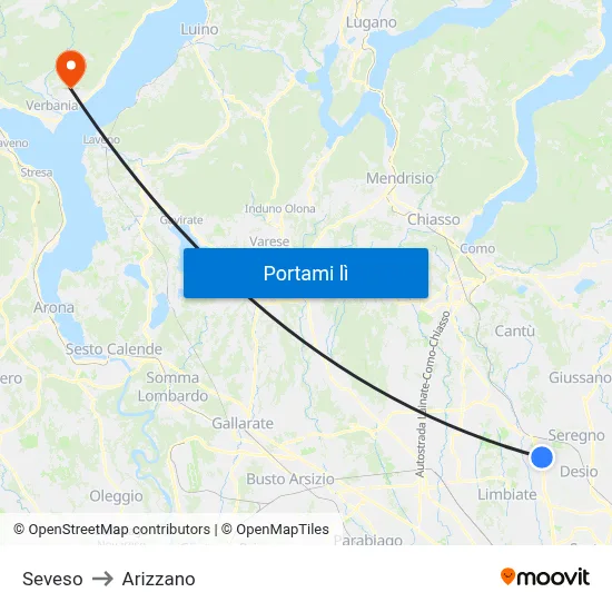Seveso to Arizzano map
