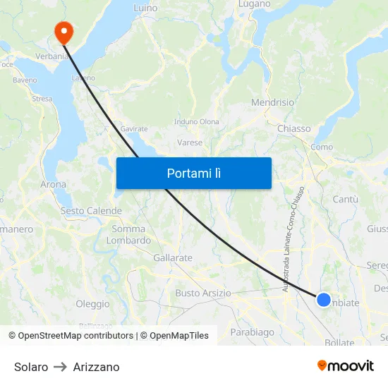 Solaro to Arizzano map