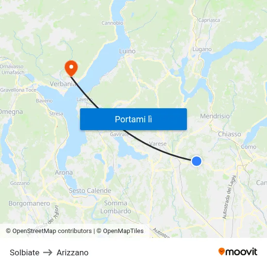 Solbiate to Arizzano map