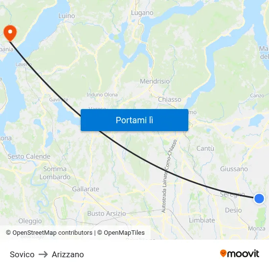 Sovico to Arizzano map