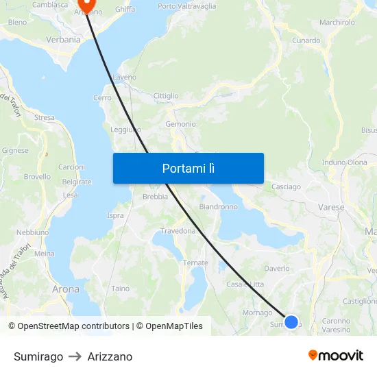 Sumirago to Arizzano map