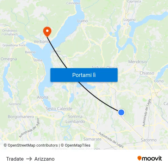 Tradate to Arizzano map