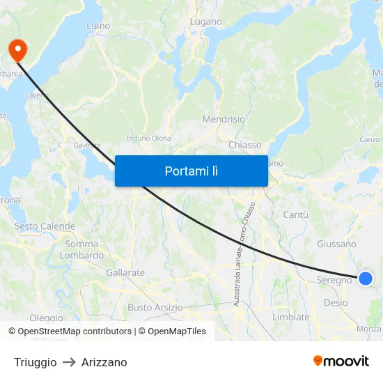 Triuggio to Arizzano map