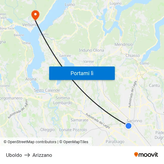 Uboldo to Arizzano map