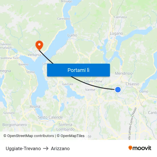 Uggiate-Trevano to Arizzano map
