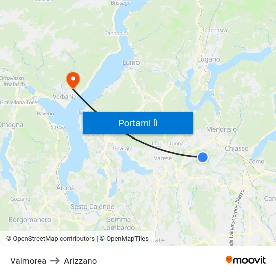 Valmorea to Arizzano map
