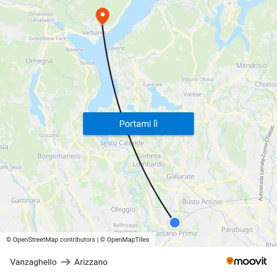 Vanzaghello to Arizzano map