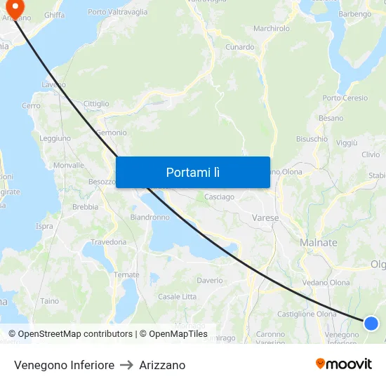 Venegono Inferiore to Arizzano map