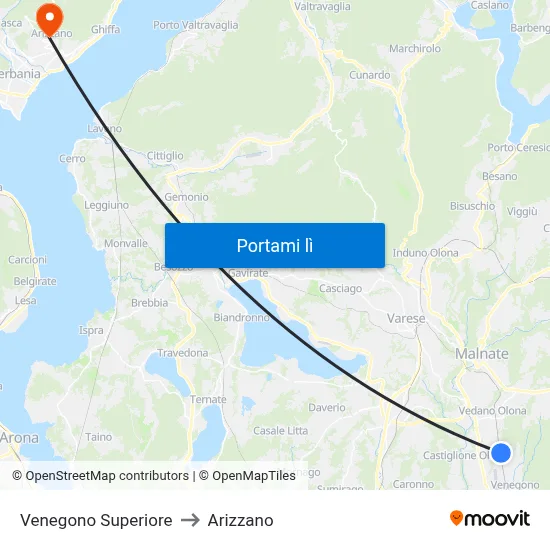 Venegono Superiore to Arizzano map