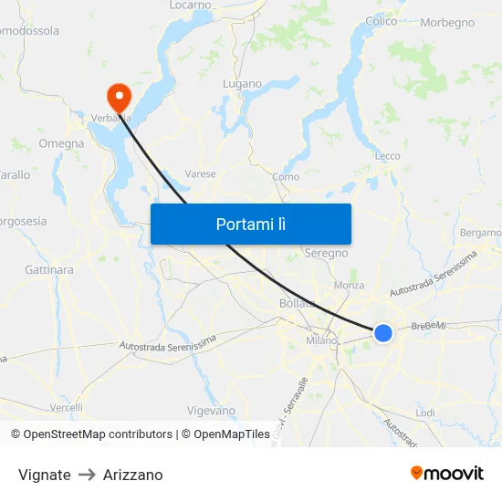 Vignate to Arizzano map