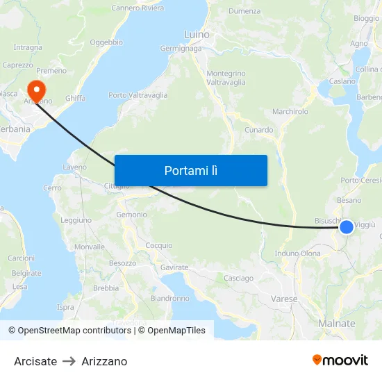 Arcisate to Arizzano map