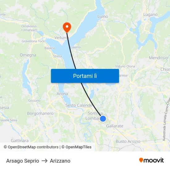Arsago Seprio to Arizzano map