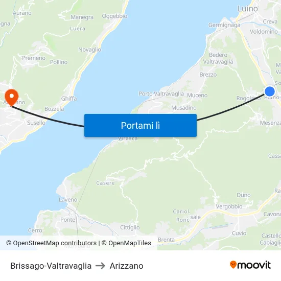 Brissago-Valtravaglia to Arizzano map