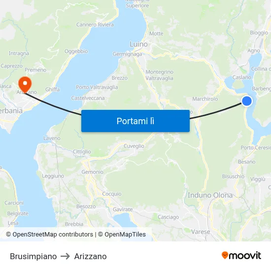 Brusimpiano to Arizzano map