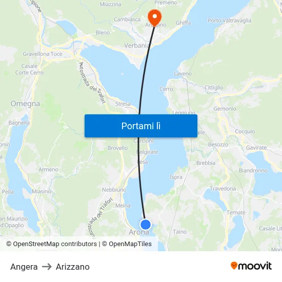 Angera to Arizzano map