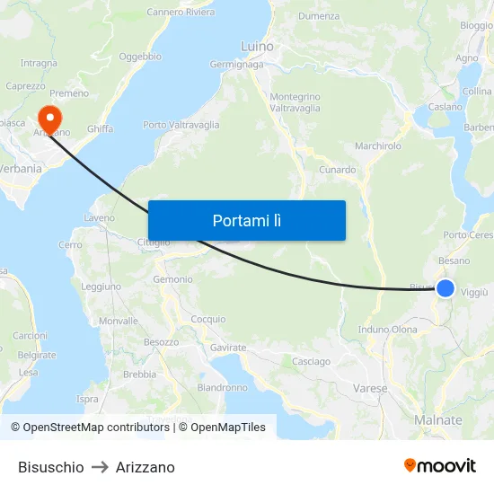 Bisuschio to Arizzano map