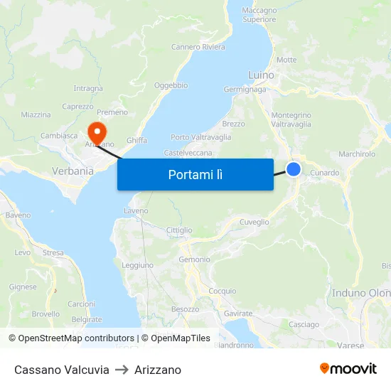 Cassano Valcuvia to Arizzano map