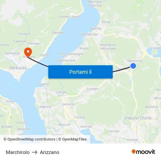 Marchirolo to Arizzano map