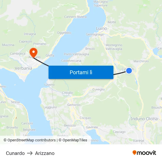 Cunardo to Arizzano map