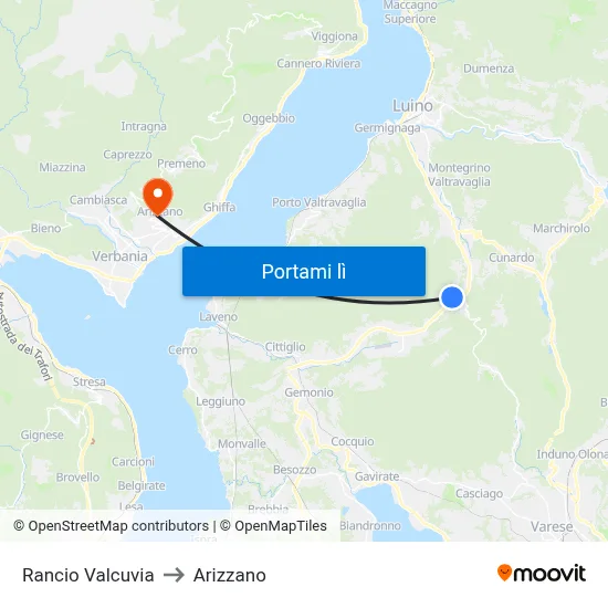 Rancio Valcuvia to Arizzano map