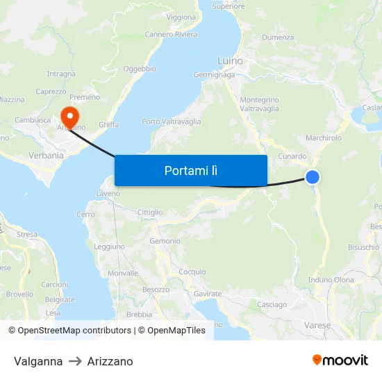 Valganna to Arizzano map