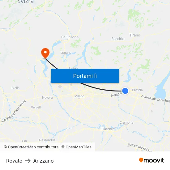 Rovato to Arizzano map