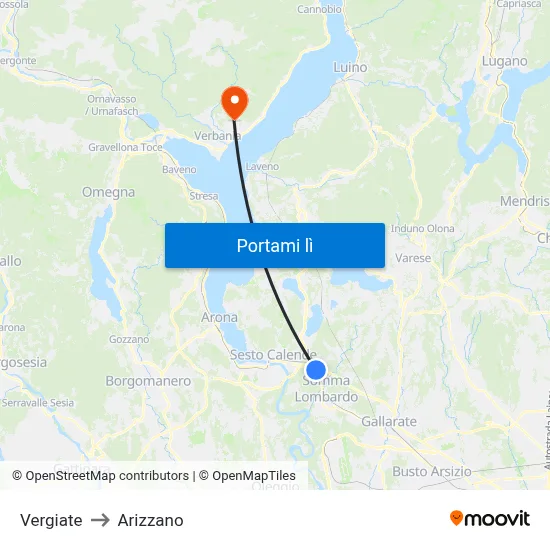 Vergiate to Arizzano map