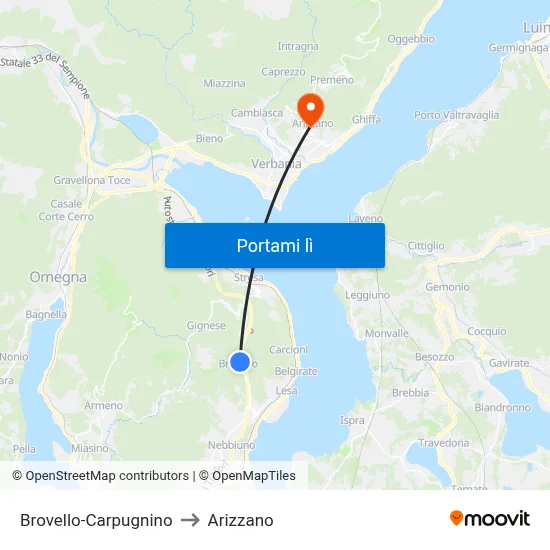 Brovello-Carpugnino to Arizzano map