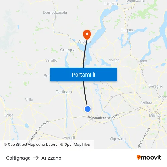 Caltignaga to Arizzano map