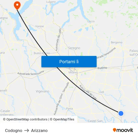 Codogno to Arizzano map