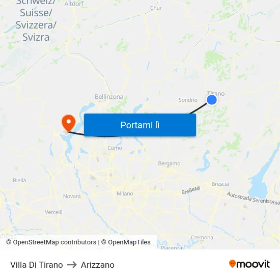 Villa Di Tirano to Arizzano map