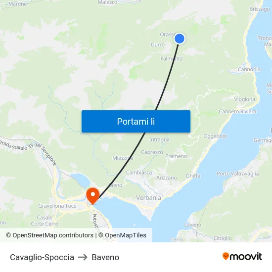 Cavaglio-Spoccia to Baveno map