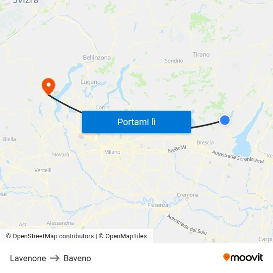 Lavenone to Baveno map