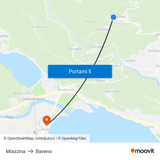 Miazzina to Baveno map