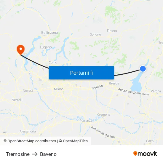 Tremosine to Baveno map