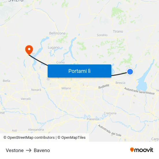Vestone to Baveno map