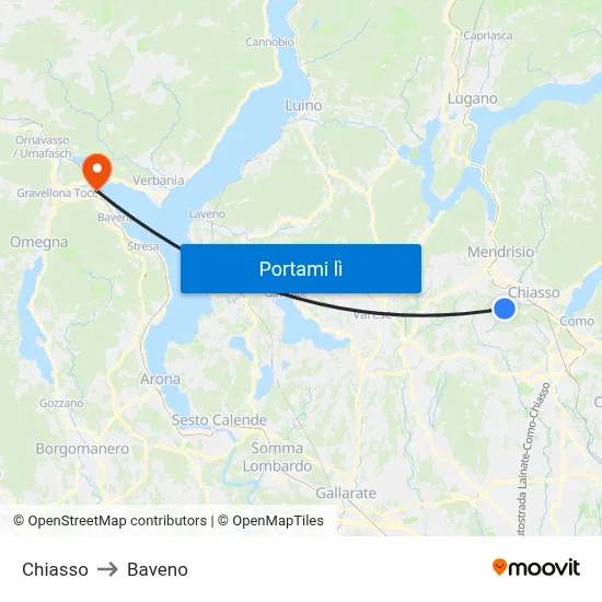 Chiasso to Baveno map