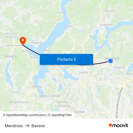 Mendrisio to Baveno map